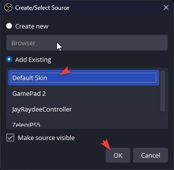 OBS Select existing Source/Skin