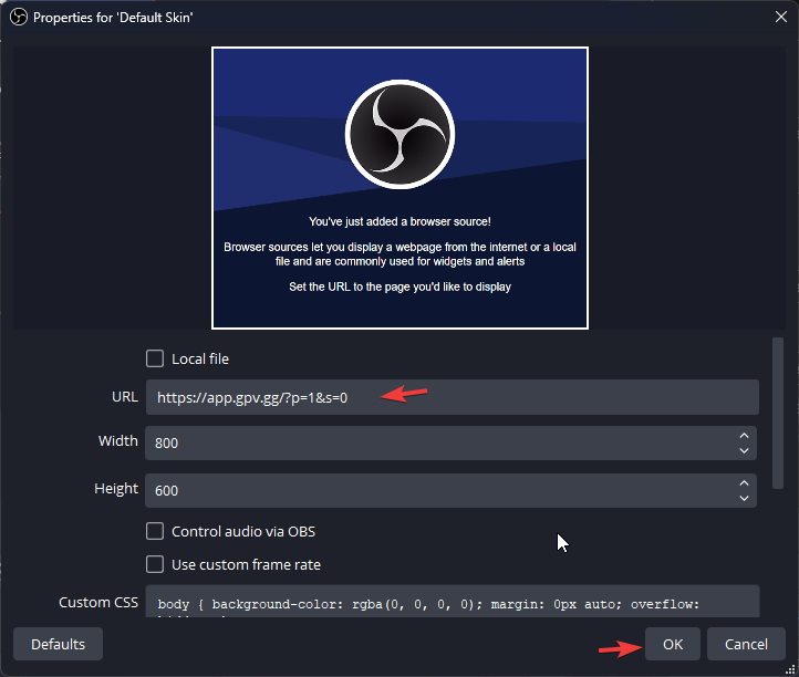 OBS Add skin URL